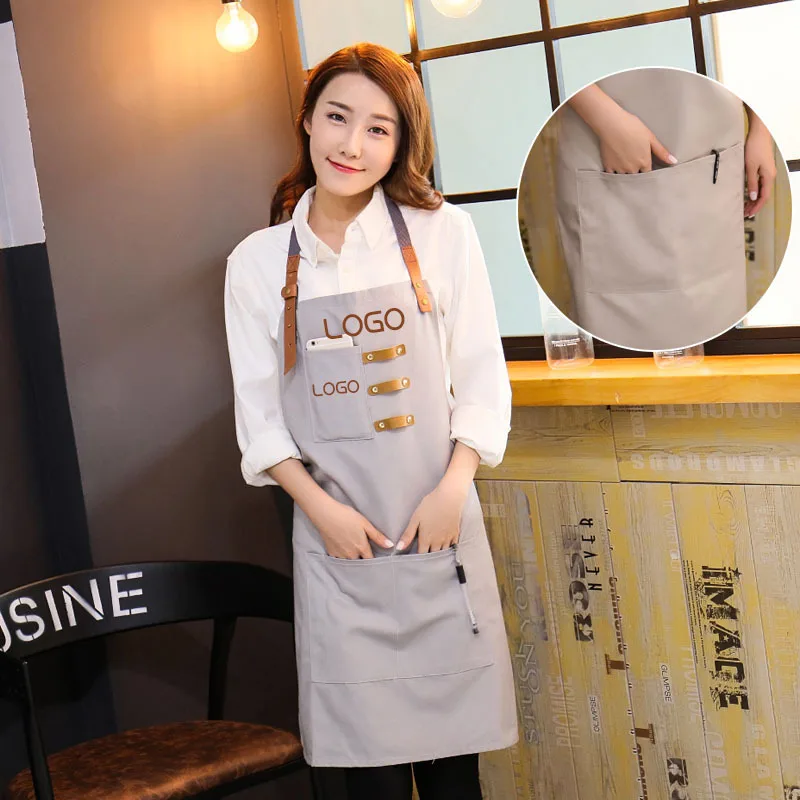 Unisex Canvas Hanging Neck Apron Kitchen Anti-staining Pinafore Hotel Restaurant Coffee Shop Baking Bar Barber Shop Work Uniform