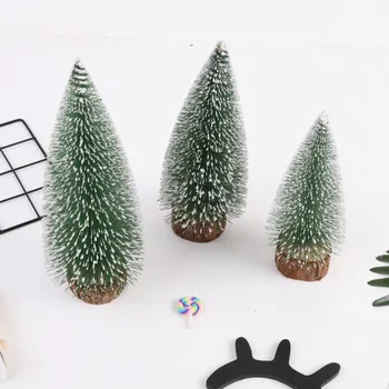 

Tabletop Christmas Tree Miniature Pine Frosted With Colorful LED Design Trees With Wood Base Crafts Home Decor Ornaments