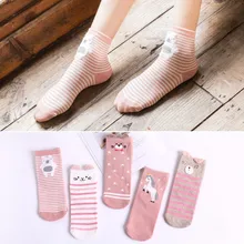 5 пар/лот, женские Забавные милые повседневные короткие носки с принтом животных из мультфильмов, высокое качество, чистый хлопок, короткие носки для девочек и женщин