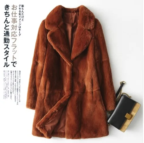 Пальто с отложным воротником из натурального меха кролика Рекс, верхняя одежда для женщин, полный рукав, натуральная кожа, меховые куртки осень зима - Цвет: burned sugar