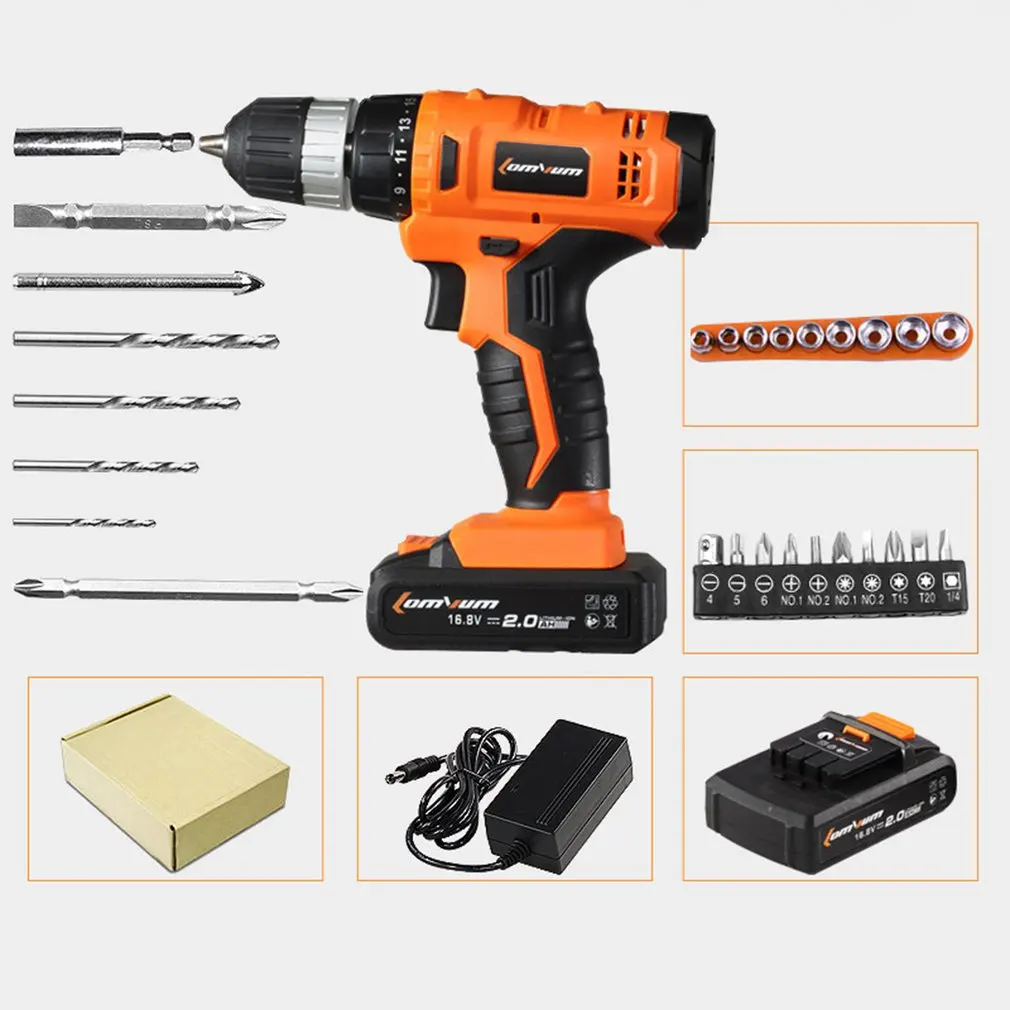 

16.8V Professional Cordless Electric Drills Rechargeable Lithium Battery Electric Screwdriver Mini Drill Kit Screw Gun Set