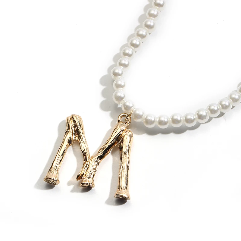 Персонализированное свадебное жемчужное ожерелье, очаровательное элегантное золотое ожерелье с подвеской в виде буквы м, винтажная длинная Очаровательная цепочка, ювелирное изделие для женщин