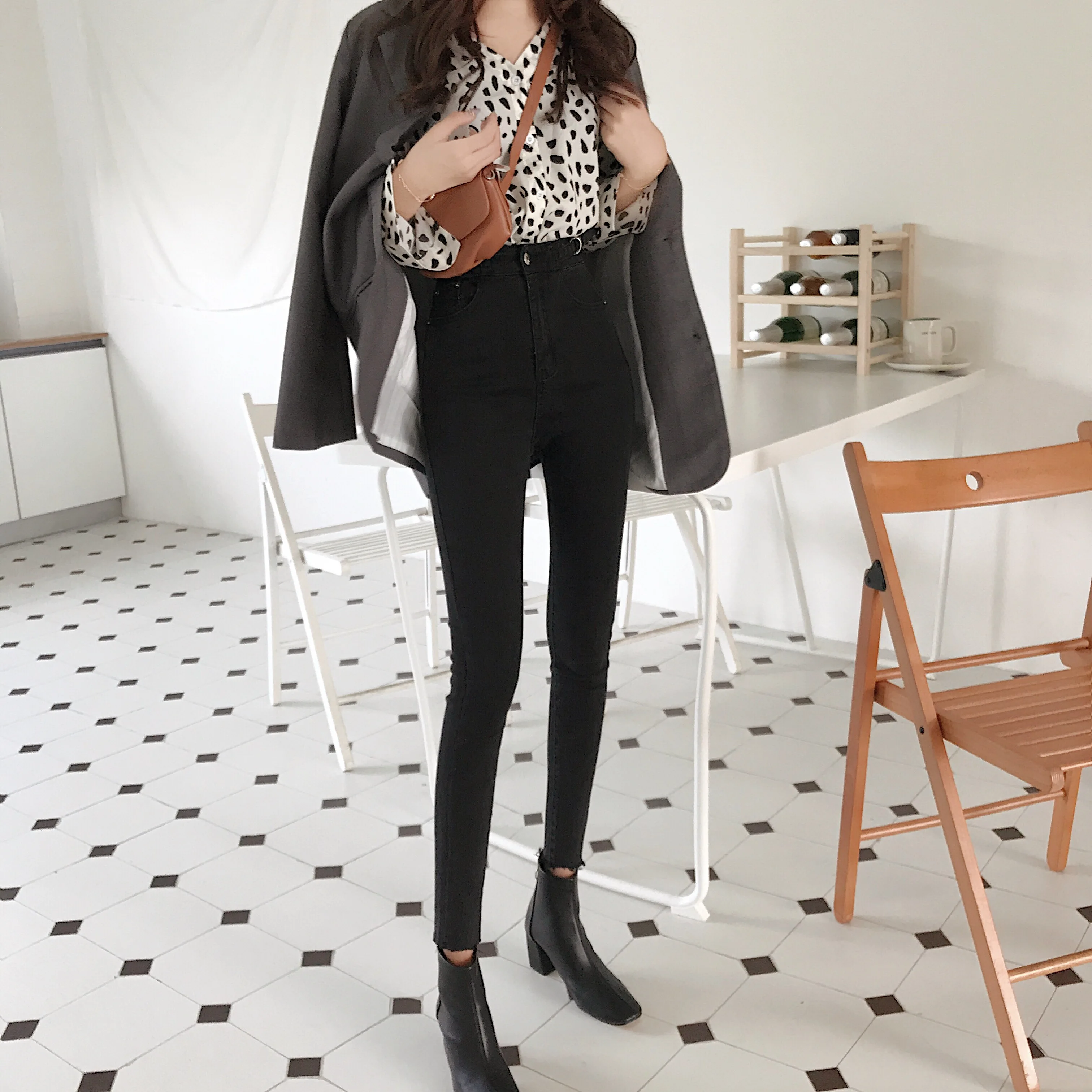 Retro slim chic slim waist pencil pants high waist stretch jeans