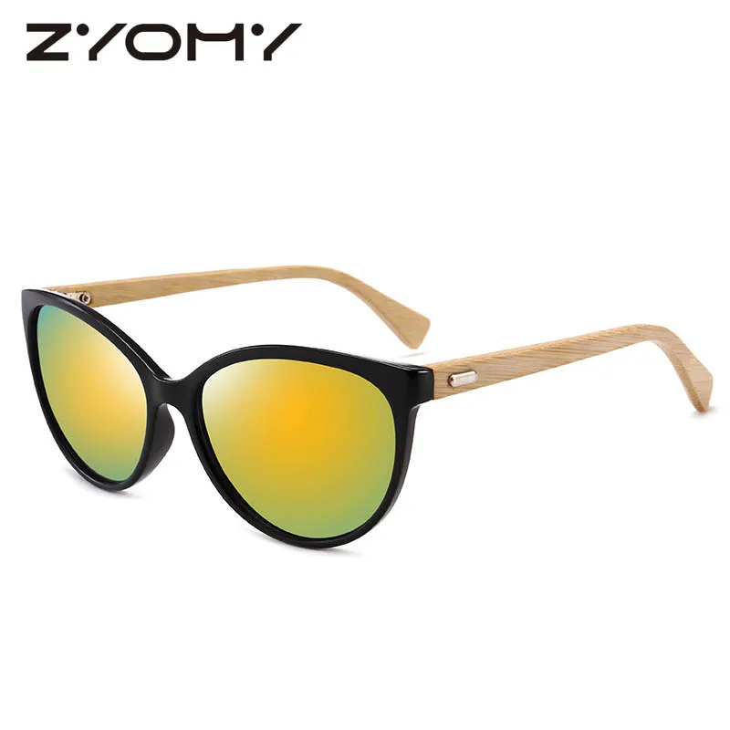 C4 black yellow Женские солнцезащитные очки, женские очки Gafas, классические очки для вождения, Oculos de sol, фирменный дизайн, бамбуковые очки для ног, зеркальные оттенки, овальные - Цвет линз: C4 black yellow
