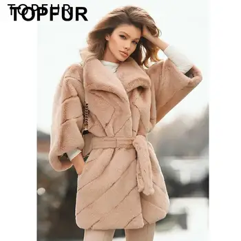 GĂŒnstige TOPFUR Lange Kaninchen Pelz Mantel Feste Fledermaus Ărmel Echt Rex Kaninchen Pelz Mantel Frauen Mit Pelz Kragen Mode Warme Jacke Khaki Farbe
