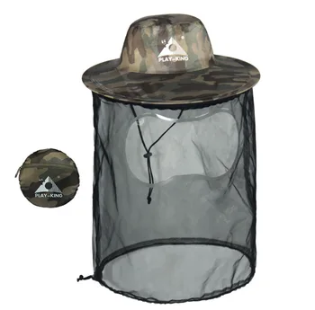 

PLAY-KING Anti-UV Fisherman Cap Folding Fishing Cap Mesh Wide Brim Hat For Beekeeping/ Hiking Anti-Insect Hat with Zipper