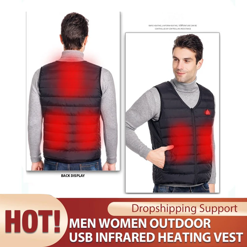 

Winter Warm 5 Places Heated USB Hiking Vest Men Women Fleece Outdoor Waistcoat Ski Fishing Infrared Electric Heating Clothing