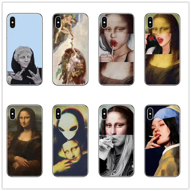

Mona Lisa Phone Case Art Paint Pattern Print Soft TPU for iphone X XR XS MAX 8 7 6 5 6S 5S PLUS SE MonaLisa gum smoke Case Cover