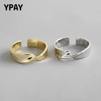 

YPAY Genuine 925 Sterling Silver Open Rings for Women Girl Mobius Twist Knuckle Ring Fine Jewelry Bijoux Birthday Gifts YMR649