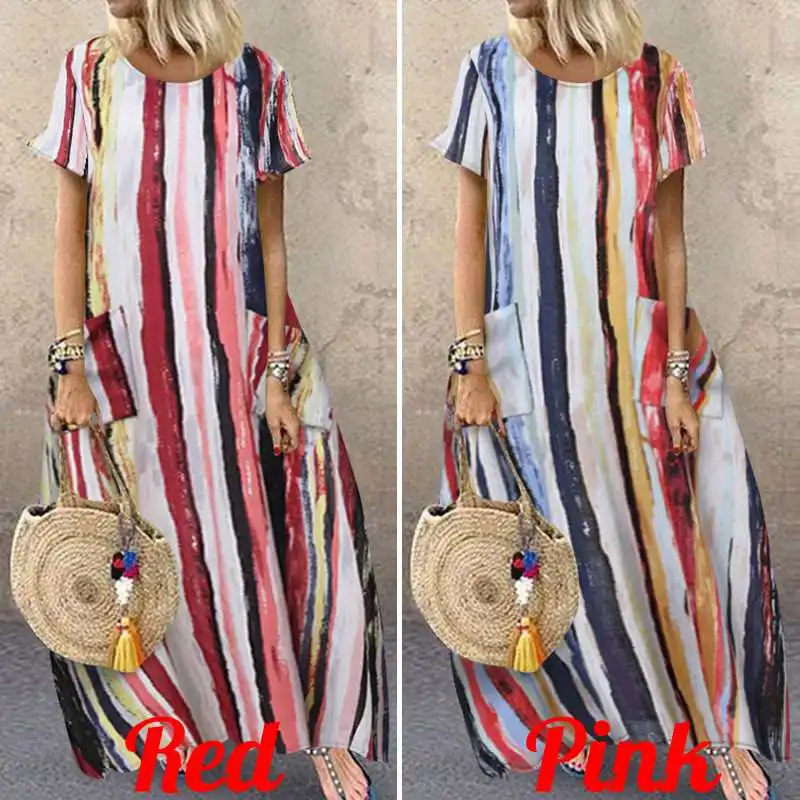 

Summer Sundress Vintage Printed Long Maxi Dress Bohemian Women Casual Party Dresses Plus Size Vestidos Loose Robe Femme