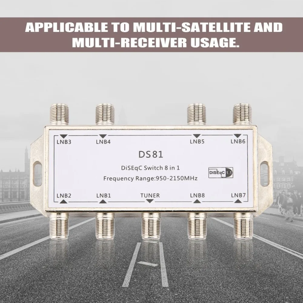 DS81 8 в 1 спутникового сигнала выключатель DiSEqC приемник LNB Multiswitch Heavy Duty цинковое литье под давлением хром литой обработанный DS81 8 в 1 спутникового сигнала выключатель DiSEqC приемник LNB Multiswitch Heavy Duty цинковое литье под давлением хром литой обработанный