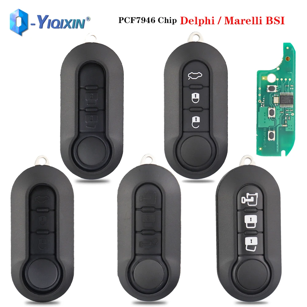 YIQIXIN Flip Remote Key For Fiat 500 500L Punto Florino Doblo Qubo Evo Grande Citroen Jumper Boxer PCF7946 Chip Marelli/Delphi S