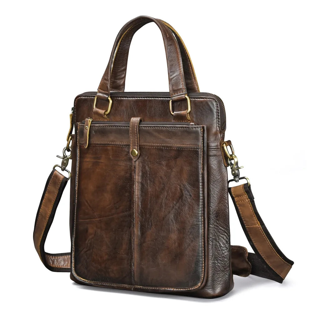 Бренд GO-LUCK, натуральная кожа, 13 дюймов, деловой портфель, А4 файл, тоут, с верхней ручкой, мужская сумка на плечо, сумка-мессенджер, Воловья кожа