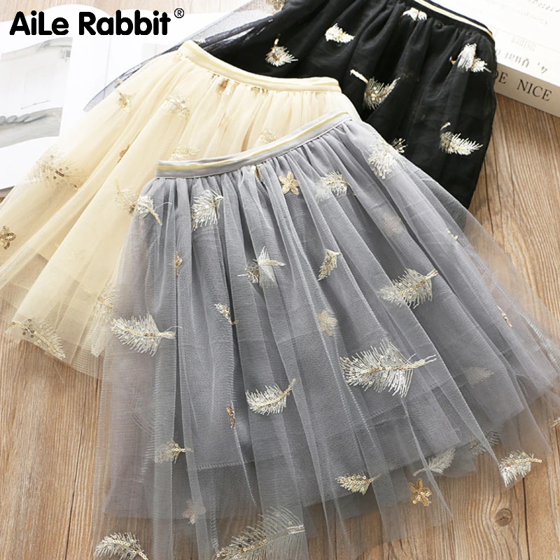2019 Girls Fashion Skirt Sequined Feather Lace Dress Joker Tutu INS And Knee For 3-7 Year Old Summer New Embroidered | Детская одежда и