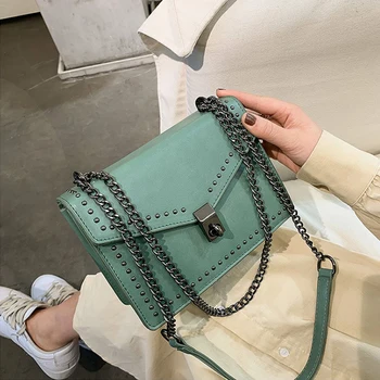 

Small PU Leather Crossbody Bags For Women 2020 Rivets Shoulder Messenger Bag Female Travel Handbags Chain Cross Body Bag