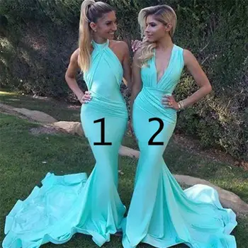

Two Styles V-Neck Mermaid Wedding Party Dresses 2020 Satin Long Bridesmaid Dresses Custom Made robe de soiree