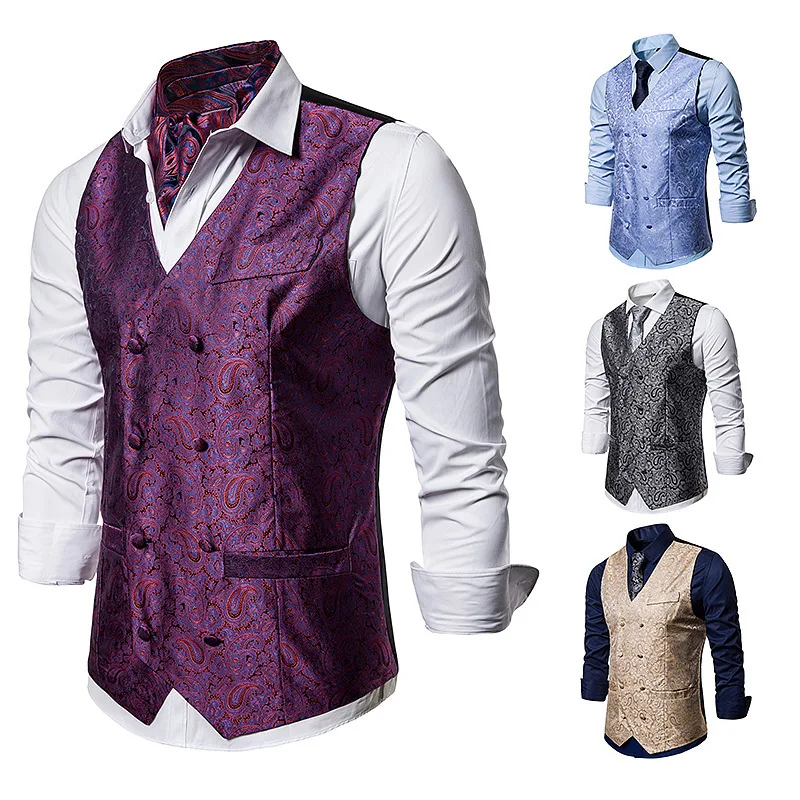 Fashion Men Paisley Double Breasted Vest Waistcoat Coat M75