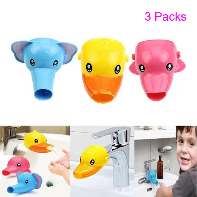 3pcs Faucet Extender Duck Elephant Dolphin Spout Sink Handle