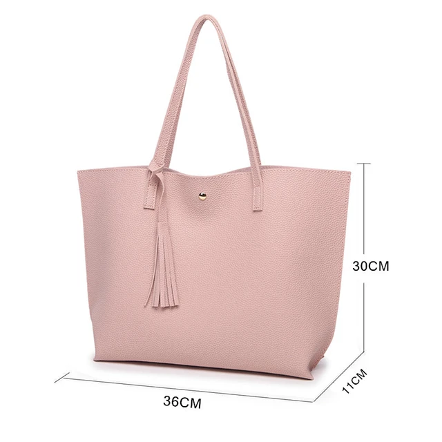 Women Tote Bag Tassels Leather Shoulder Handbags Fashion Ladies Purses  Satchel Messenger Bags - Hot Pink