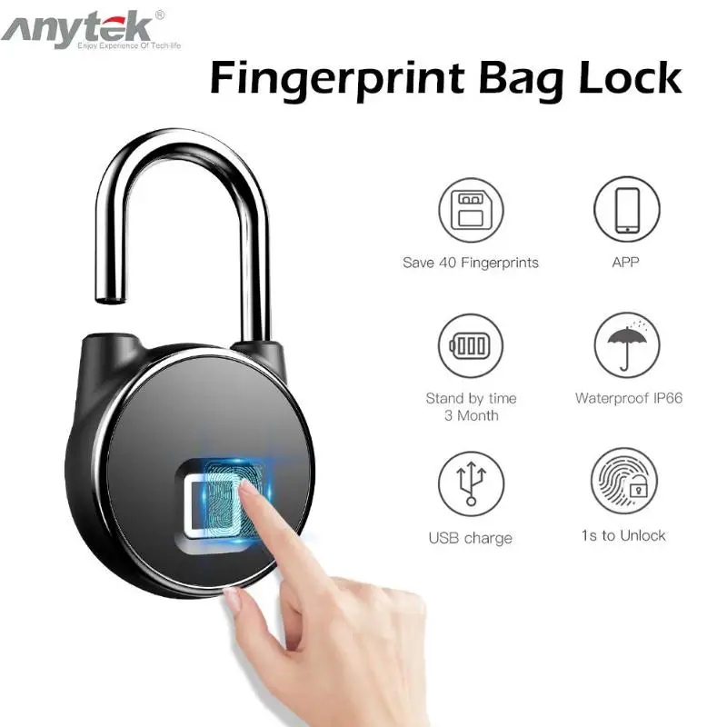 Anytek P22+ USB Bluetooth Смарт-замок без ключа с отпечатком пальца IP66 водонепроницаемый Противоугонный замок безопасности для Android Apple
