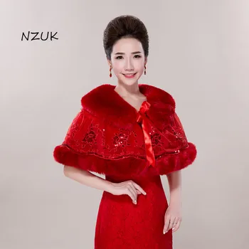 

Bride Shawls High Quality Winter Fur Shawl Wedding dress Coat For Women Warm Faux Fur Wedding Accessories PJ066