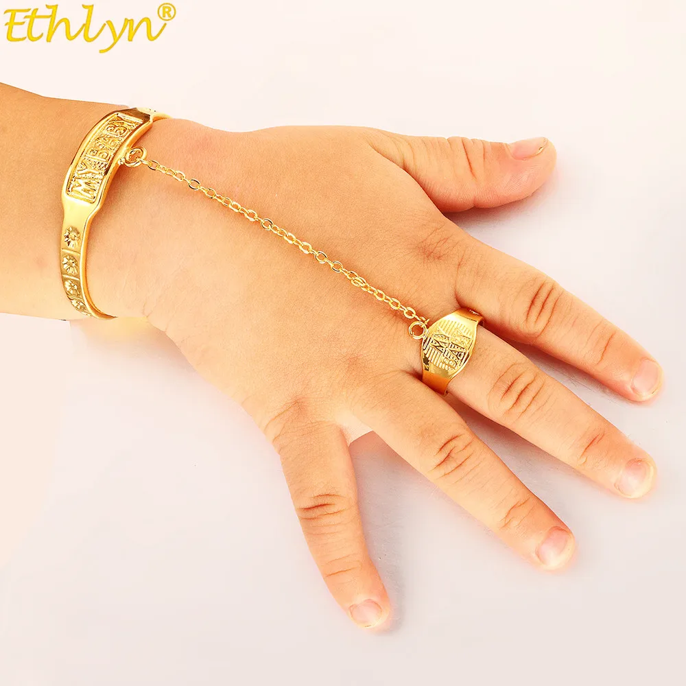 Ethlyn/Новое поступление, модные детские браслеты/браслеты из Дубаи золотого цвета с кольцом для детей, в эфиопском африканском стиле, детские украшения для девочек, S202