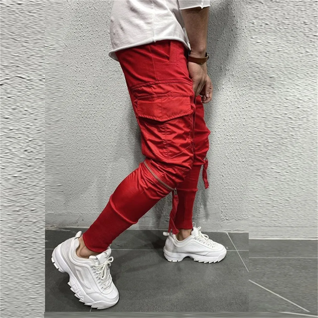 Men Zipper Pure Color Pants Chinos Cotton Slim Fit Men Pants Trousers Skinny Chinos Grey Ankle Length Super Pant Side Stripe