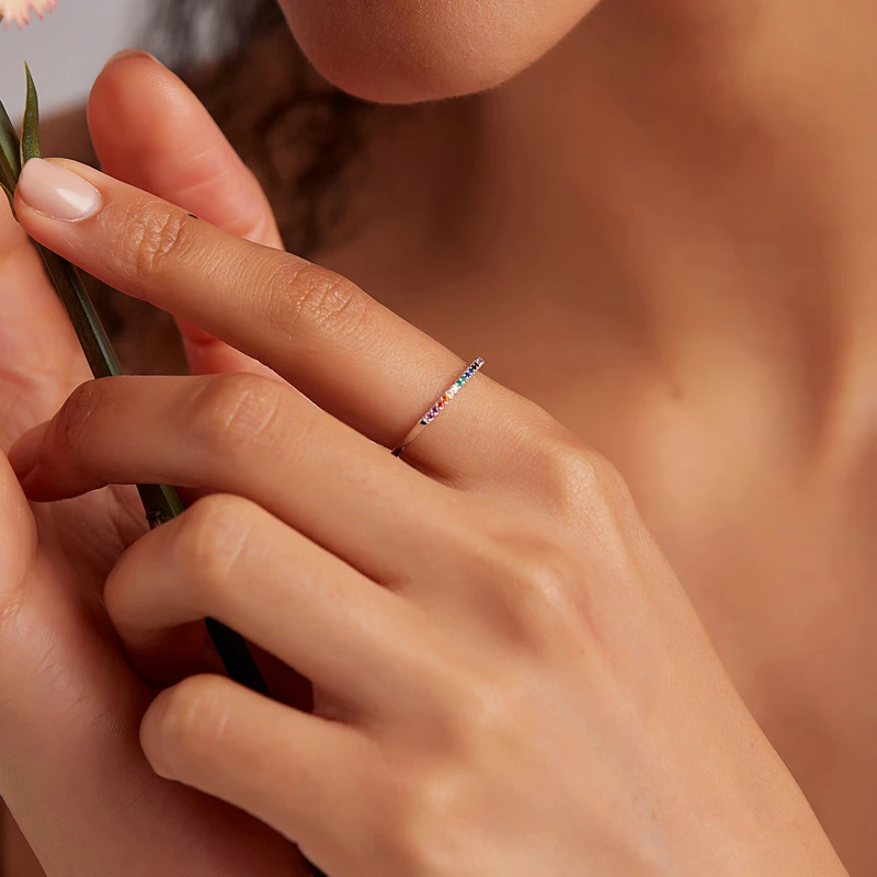 Women 925 Sterling Silver Colorful Zircon Ring