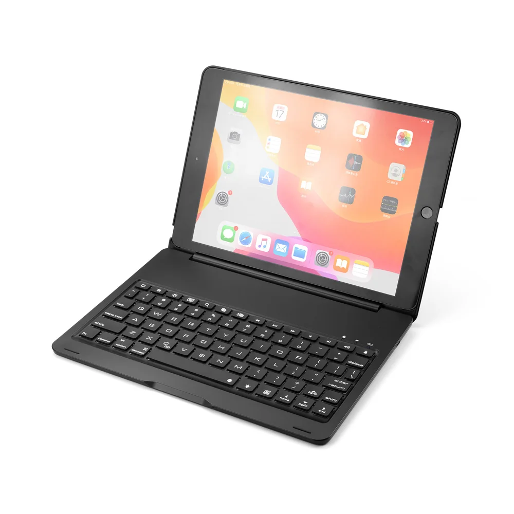 Для Apple iPad 10,2 дюймов планшет Роскошный Алюминиевый Чехол-книжка с Bluetooth клавиатурой защитный чехол-Подставка 7 цветов с регулируемой подсветкой - Цвет: Black