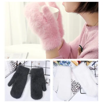 

1 Pair Fashion Cute Rabbit Wool Gloves Female Winter Mittens Fur Gloves Fingerless Gloves Winter Gloves Women Girls Mittens