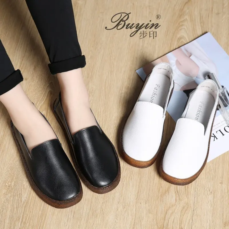

Slip-on WOMEN'S Shoes Nurse Shoes Flat Flat Heel Leather Shoes Versatile Lazy Mom Shoes Moccosins Cowhide