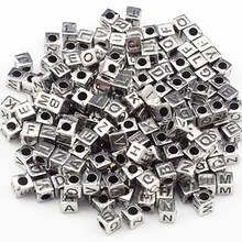 Ручная работа, сделай сам, аксессуары для обуви, акриловые серебряные Квадратные бусины с буквами, 6 мм, бисер с большим отверстием, детский браслет из бисера