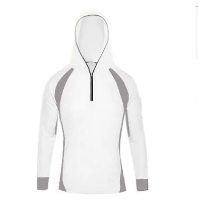 Одежда для рыбалки дышащая Солнцезащитная рубашка для мужчин быстросохнущая UPF 50+ длинный рукав с капюшоном комплект вниз Рыбалка рубашки - Цвет: Белый
