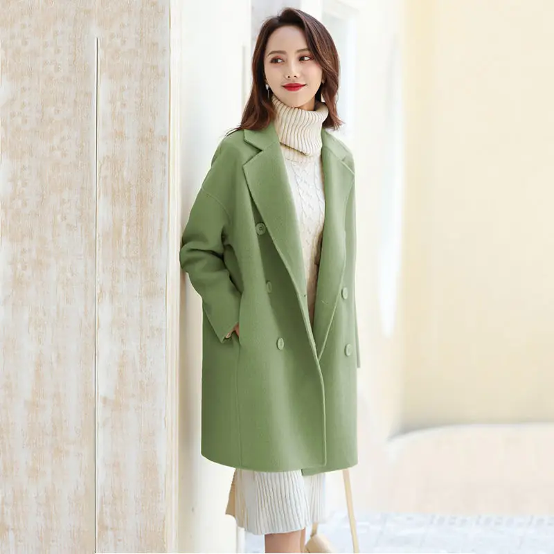 Army Green Vangull женские шерстяные пальто женские с длинным рукавом с отложным воротником Свободная Повседневная Верхняя одежда Осень Зима Новые однотонные Большие размеры пальто - Цвет: Army Green