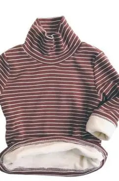 MILANCEL kids girls winter blouse striped boys blouse thicken lining shirt for boys - Цвет: coffee