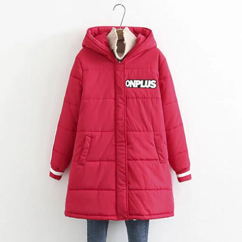 Зимняя куртка для женщин, зимнее пальто, парка, плюс размер, Женская куртка с буквенным принтом, с капюшоном, с хлопковой подкладкой, длинное утепленное пальто - Цвет: Red