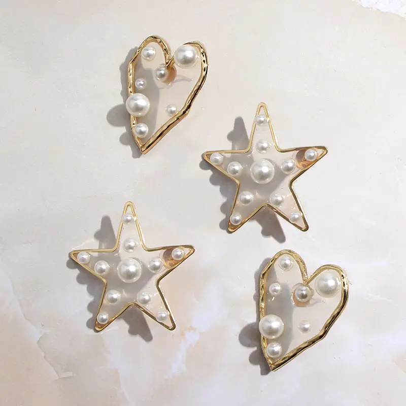JUST FEEL Модные прозрачные серьги-гвоздики в форме сердца со звездами геометрические жемчужные серьги для женщин Свадебные элегантные стильные ювелирные изделия подарок