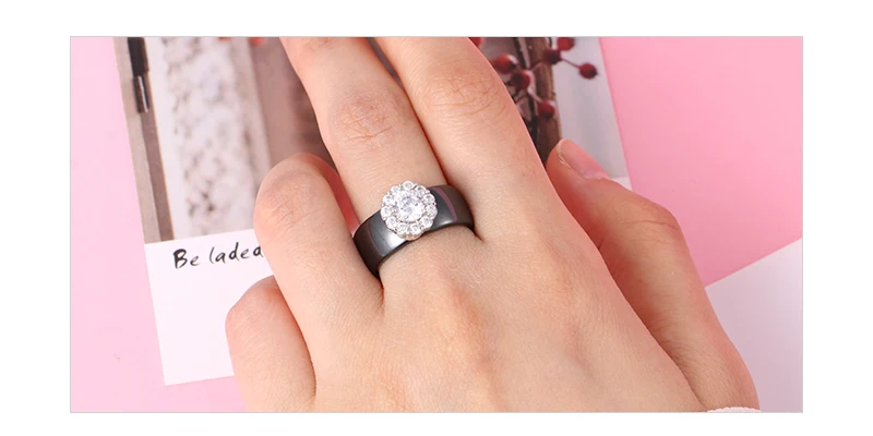 New White Flower Cubic Zircon Rings For Women Girls Fashion Party Ceramic Rings Crystal Bague Jewelry Christmas Gift
