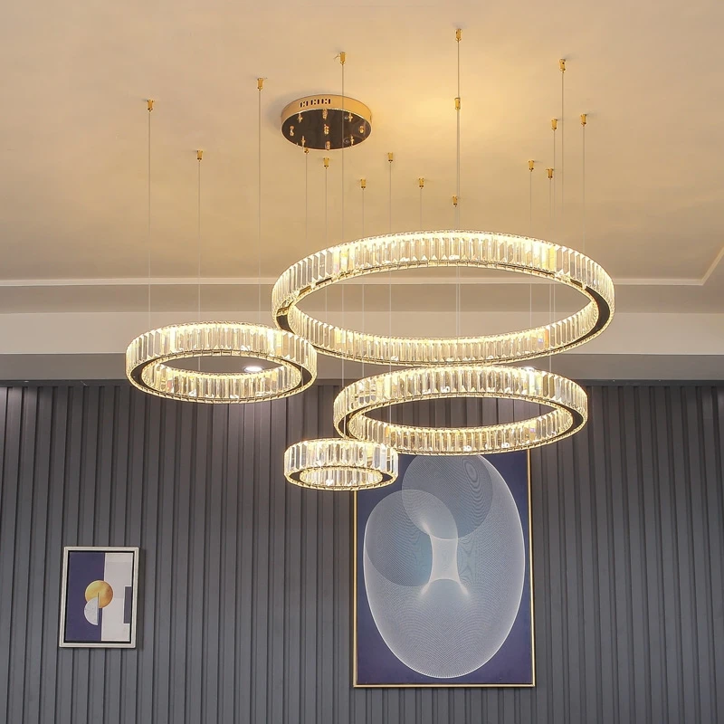 Luxury Crystal LED Ceiling Pendant Lamp Stainless Steel Chandelier Fixture Light 