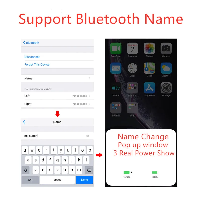 

NEW TWS 2 Name Change + Positioning Smart Sensor Wireless charging Bluetooth Earphone Headphone Wireless Headset Best version