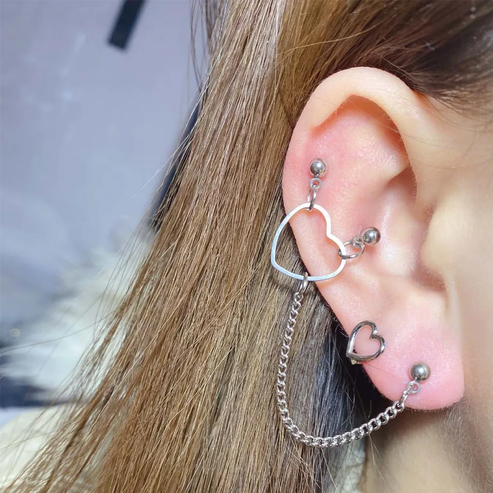 BlackAmazement - Piercing Unisex Per Trago, Elica, Cartilagine, Orecchio, Con Cuore Rosa - Foto 4