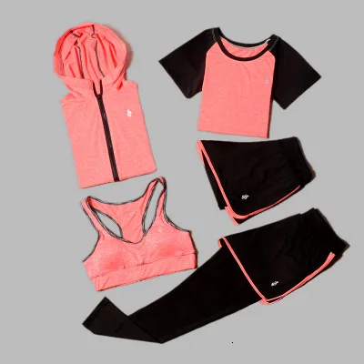 5 piece orange 2 Набор из 5 женские Yoga, 5 женская одежда, женская одежда для фитнеса, и одежда для фитнеса - Цвет: 5 piece orange 2