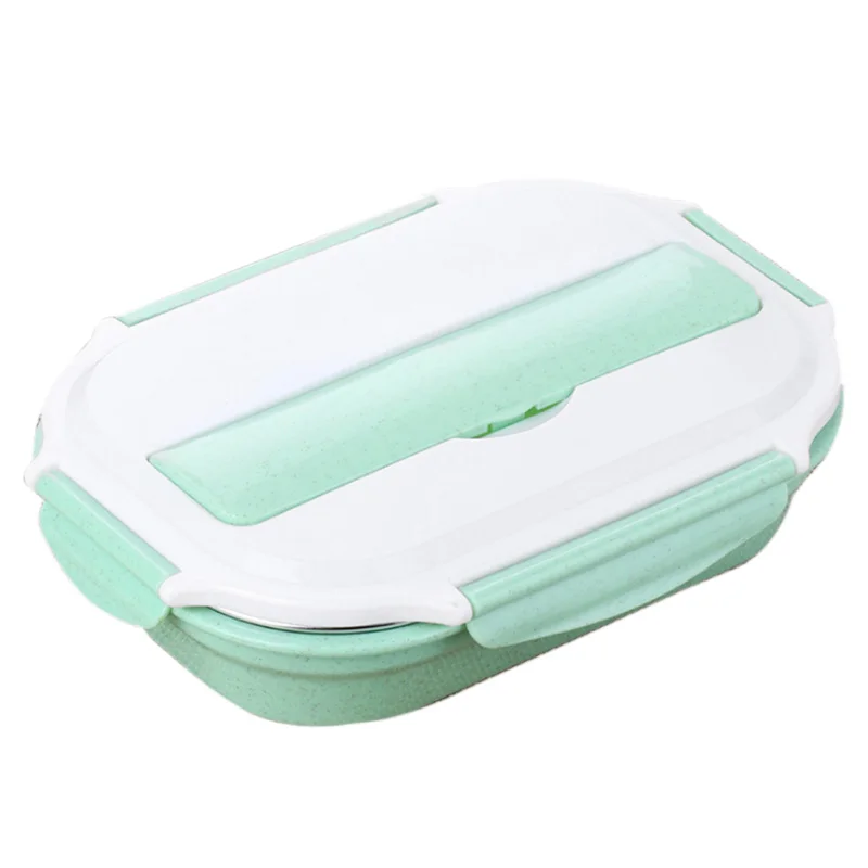 BEAU-Еда коробка Нержавеющая сталь Bento Коробки для обедов комплект - Цвет: Green