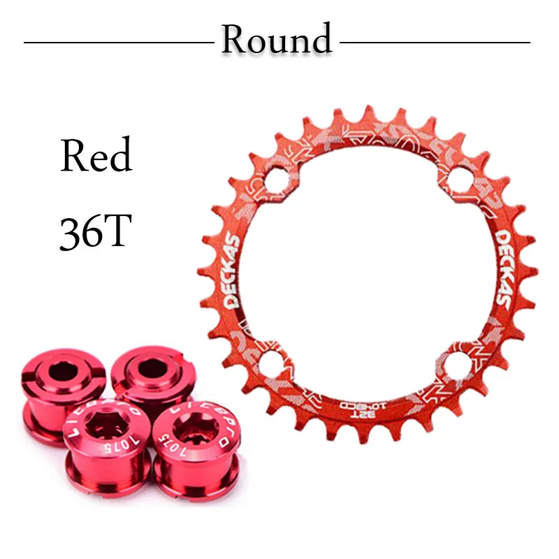 Deckas MTB велосипедная передняя звезда 96BCD узкая широкая горная цепь для дорожного велосипеда кольцо 32 T/34 T/36 T/38 T симметричная цепь с болтом 4PC - Цвет: round red 36t