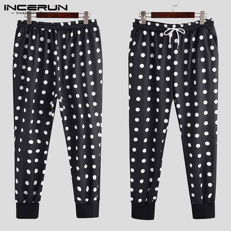 INCERUN, уличная одежда для мужчин, в горошек, с принтом, эластичная талия, Модные шаровары, повседневные брюки, джоггеры, мужские тонкие спортивные штаны