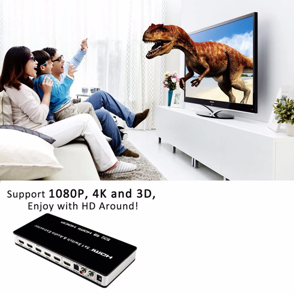 HDMI переключатель 5x1 5 портов видео Hdmi адаптер 4K 3D Аудио экстрактор Toslink стерео RCA