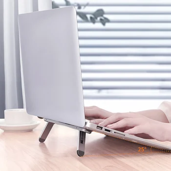 

Aluminum Alloy Self Adhesive Ergonomic Portable Foldable Laptop Stand Non Slip Reusable Cooling Bracket Notebook Lift Holder