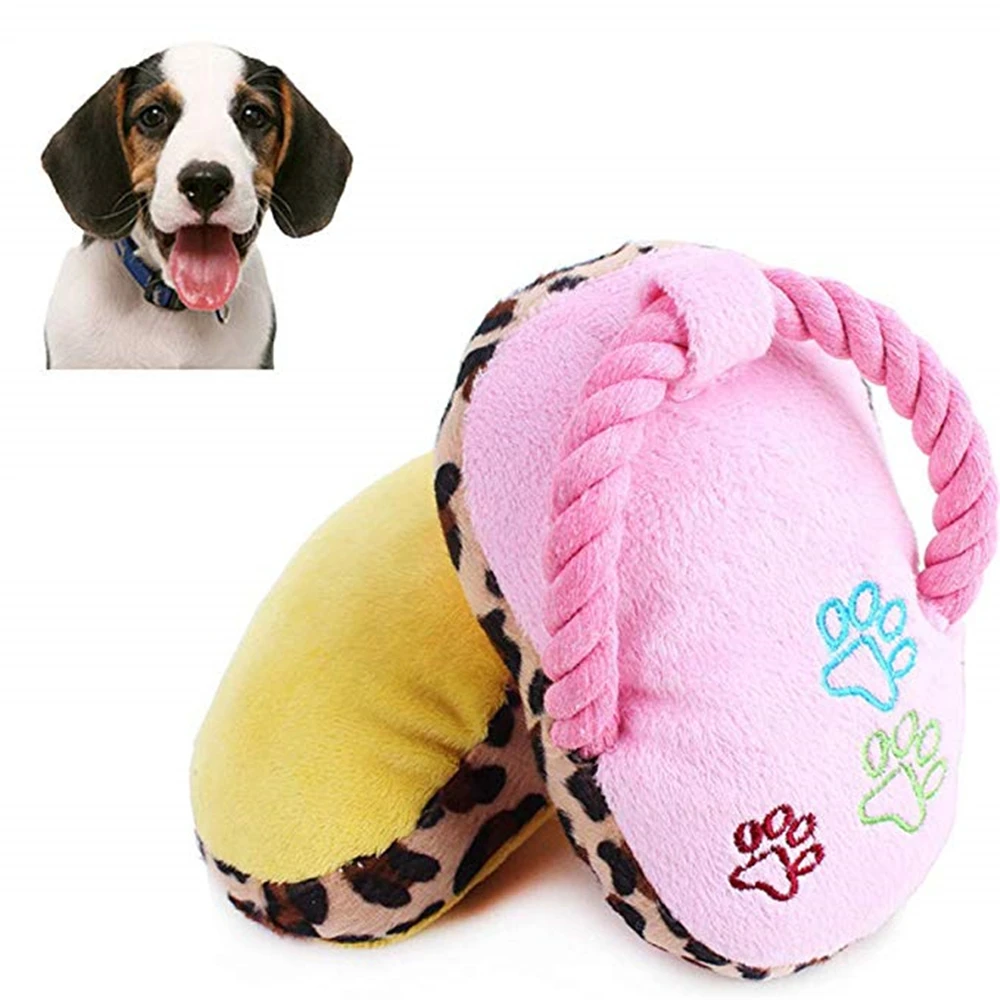 

Pet Supply Cute Plush Leopard Print Slipper Shape Squeak Sound Interactive Toys For Small Dogs chew toy pet supplies