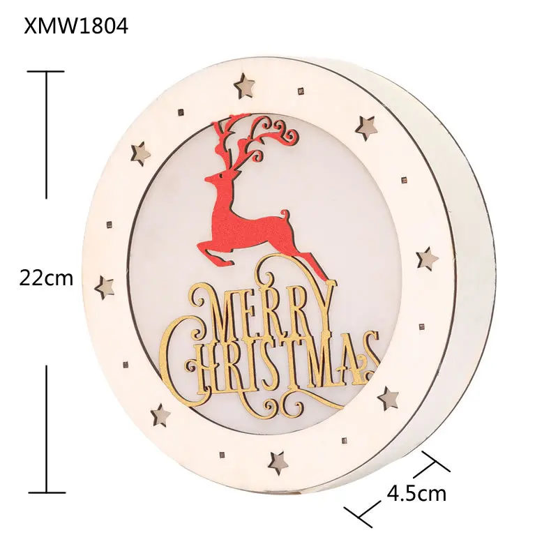1pc LED Wood Ornament Christmas Tree Shape Wood Light Elk Table Decor Creative Table Round Stars Elk Merry Christmas Household