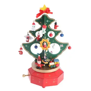 

1Pc Christmas Tree Musical Box Desktop Decoration Rotating Wooden Melody Box Ornaments (Green)